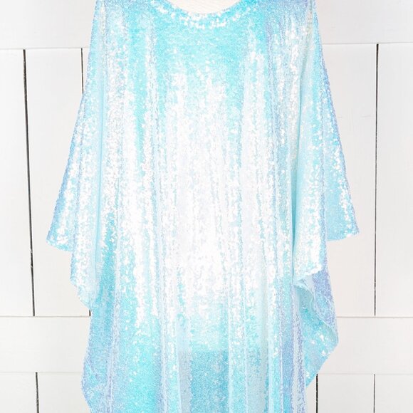 Iridescent blue sequins kimono caftan cover up tunic dress - Picture 5 of 8